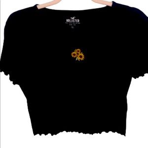 Hollister, Medium, Black, Crop-Top, Sunflower